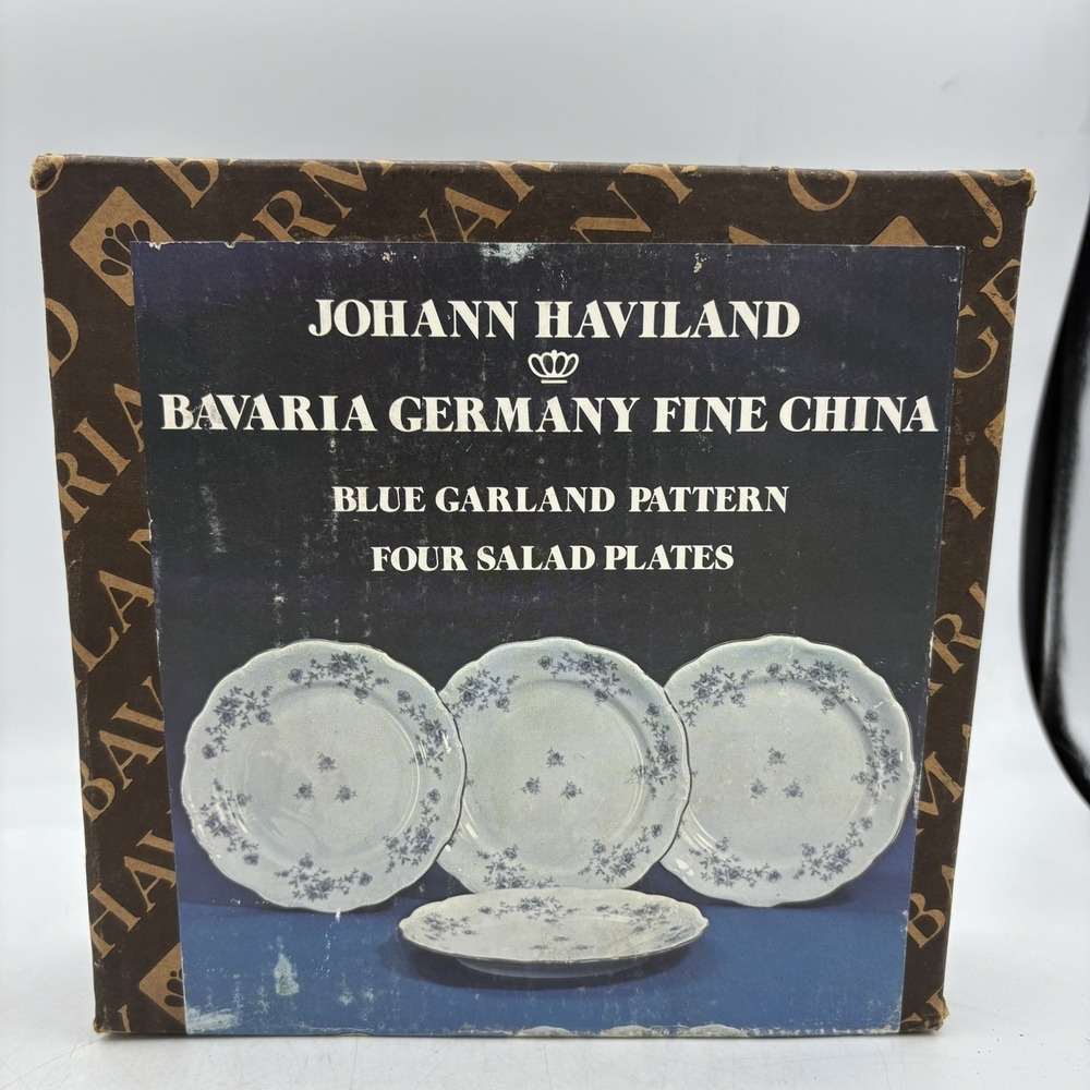 Johann Haviland Salad Plates Blue Garland Bavaria 7 3/4" Set Of 4 Open Box